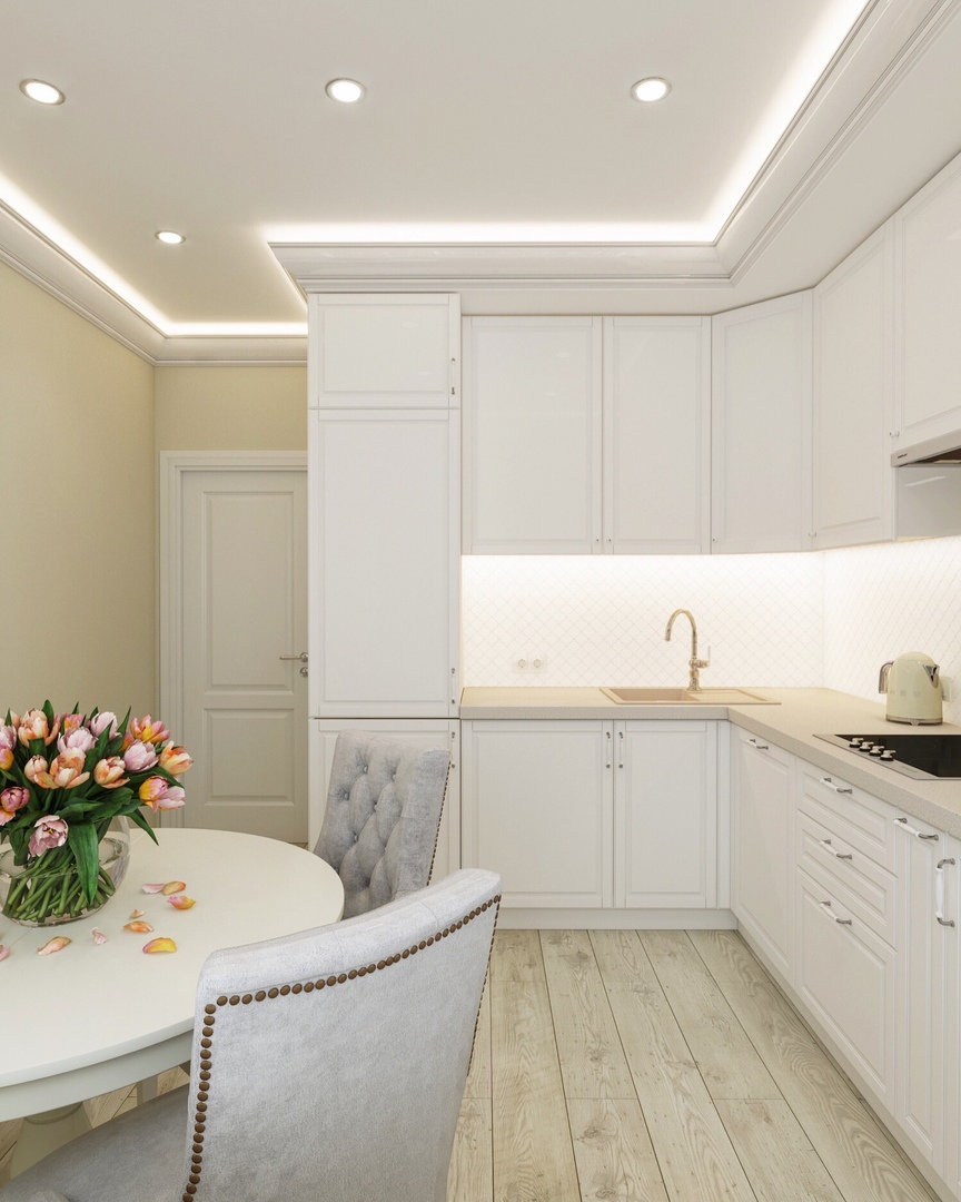 белая кухня 10 кв м дизайн